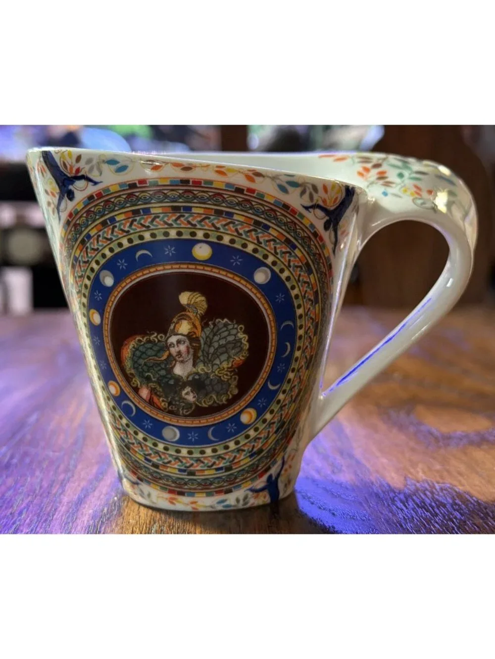 Vatican Bust Of Athena Mosaic Mug Cup Floral 3.5” Tall